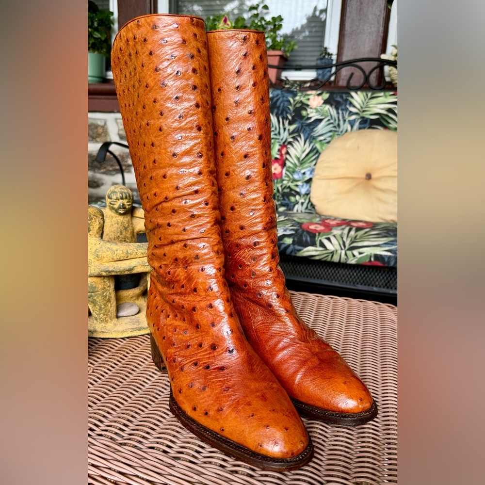 Rare Susan Bennis Warren Edwards Couture Collection Genuine Ostrich Boots Wow!